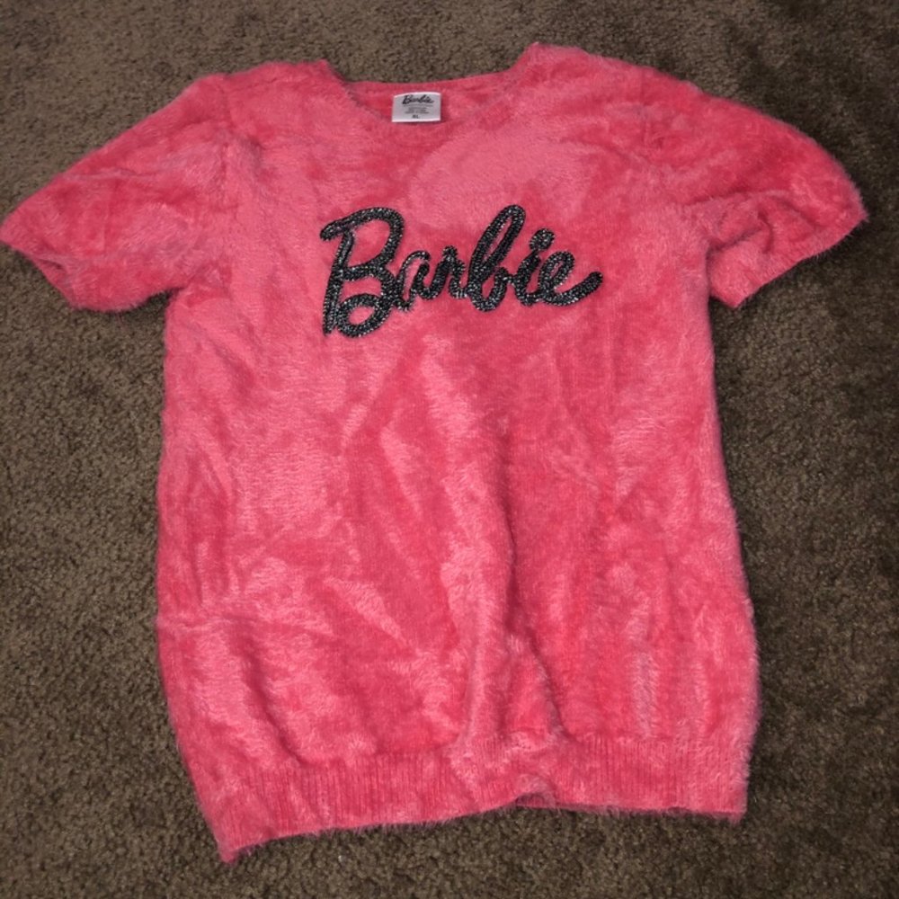 Barbie pink sweater with black logo size YXL